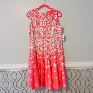 NWT Sanny & Nicole 16P Coral & White Floral Sleeveless Dress Fit & Flare